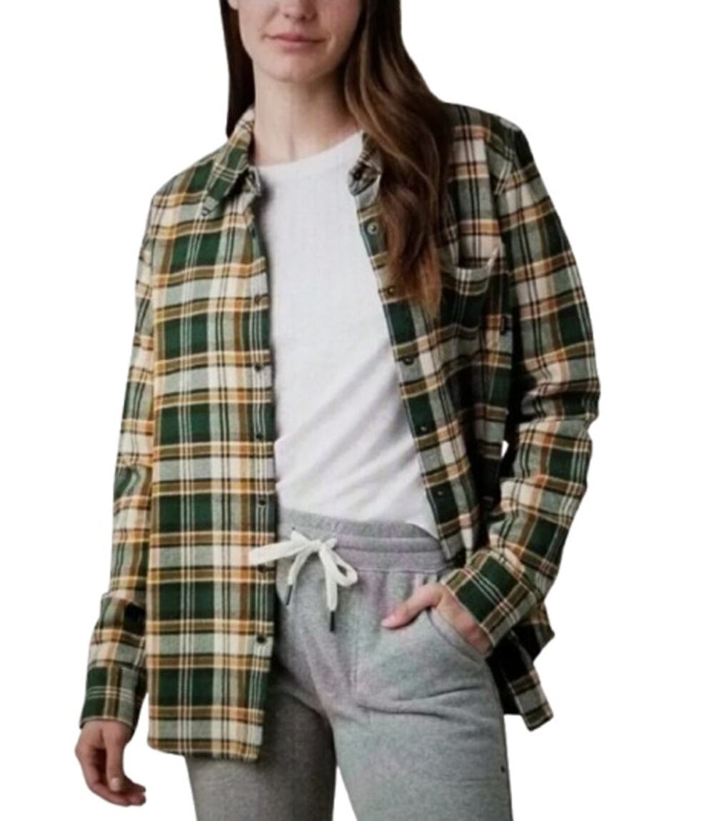 PRANA Women's Golden Canyon Flannel Shirt Small Soft Pine Green Plaid NWT